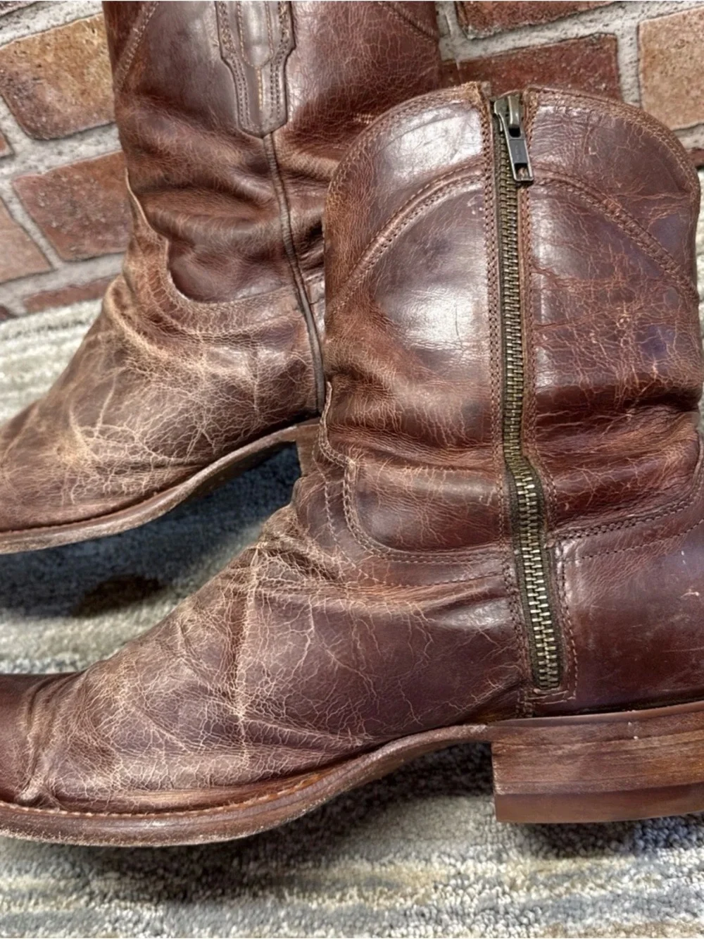 TECOVAS Dean  10 EE Men Cowboy Brown Western Zip Slim Ranchwear Roper W/ Zipper